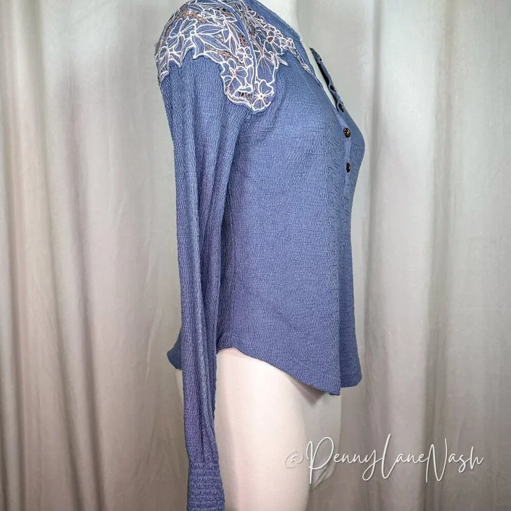 Free People Easy Breezy Henley Top Just Dusk Combo